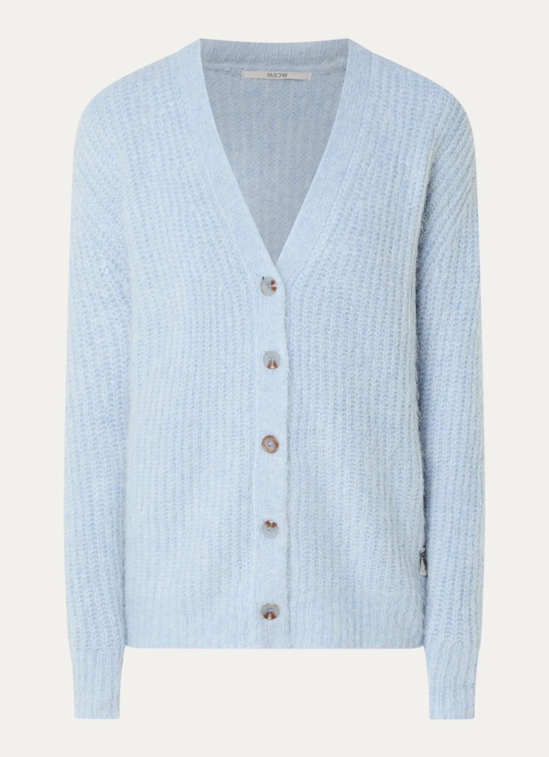Moscow Teddy fijngebreid vest in alpaca wolblend met V-hals - voorkant 2 lichtblauw