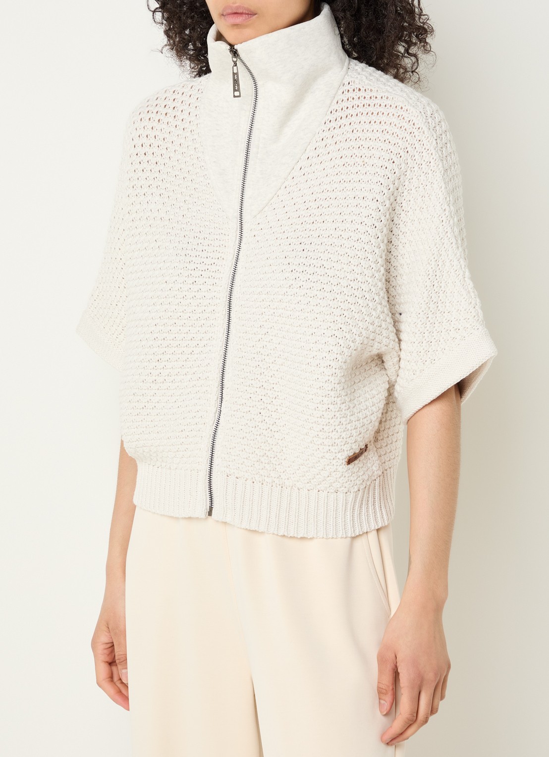 Moscow Tim grofgebreid vest van katoen met opstaande kraag - detail 4 beige