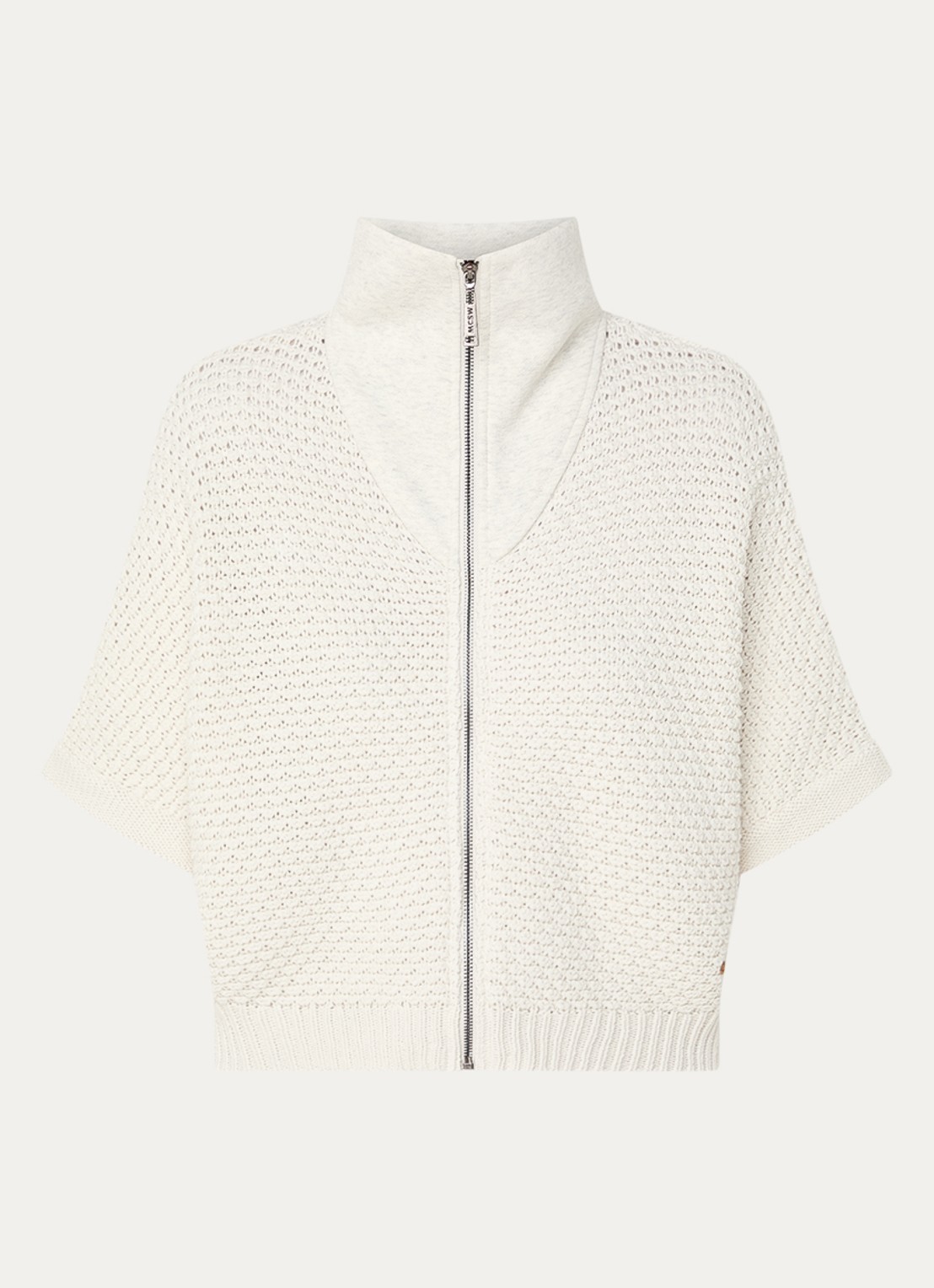 Moscow Tim grofgebreid vest van katoen met opstaande kraag - voorkant 2 beige