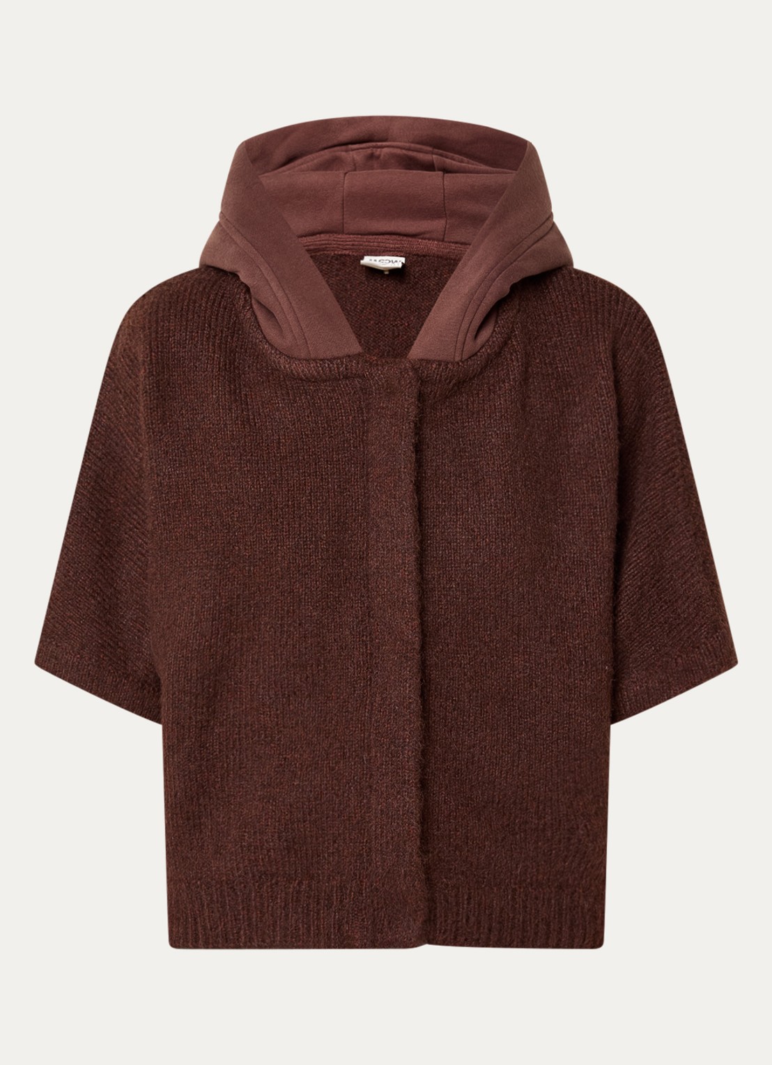 Moscow Timmy fijngebreid vest in wolblend met capuchon - voorkant 4 roodbruin