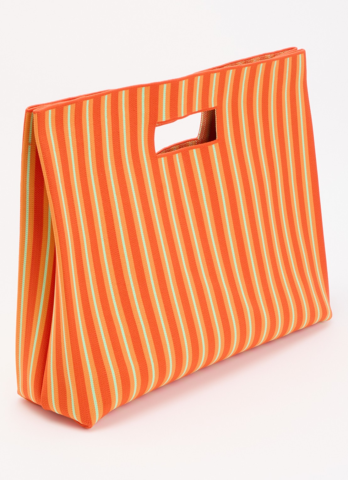 MOSJ Atelier Cosmo Everything Bucket shopper met streepprint en uitneembaar etui - achterkant oranje