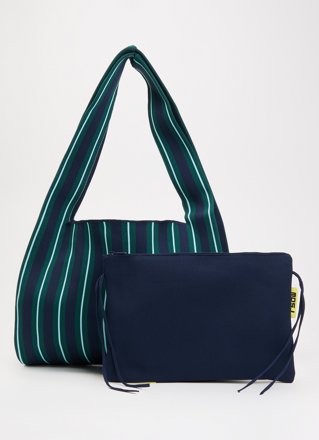 MOSJ Atelier Juno Boxer crossbodytas met streepprint en uitneembaar etui - voorkant 4 donkergroen