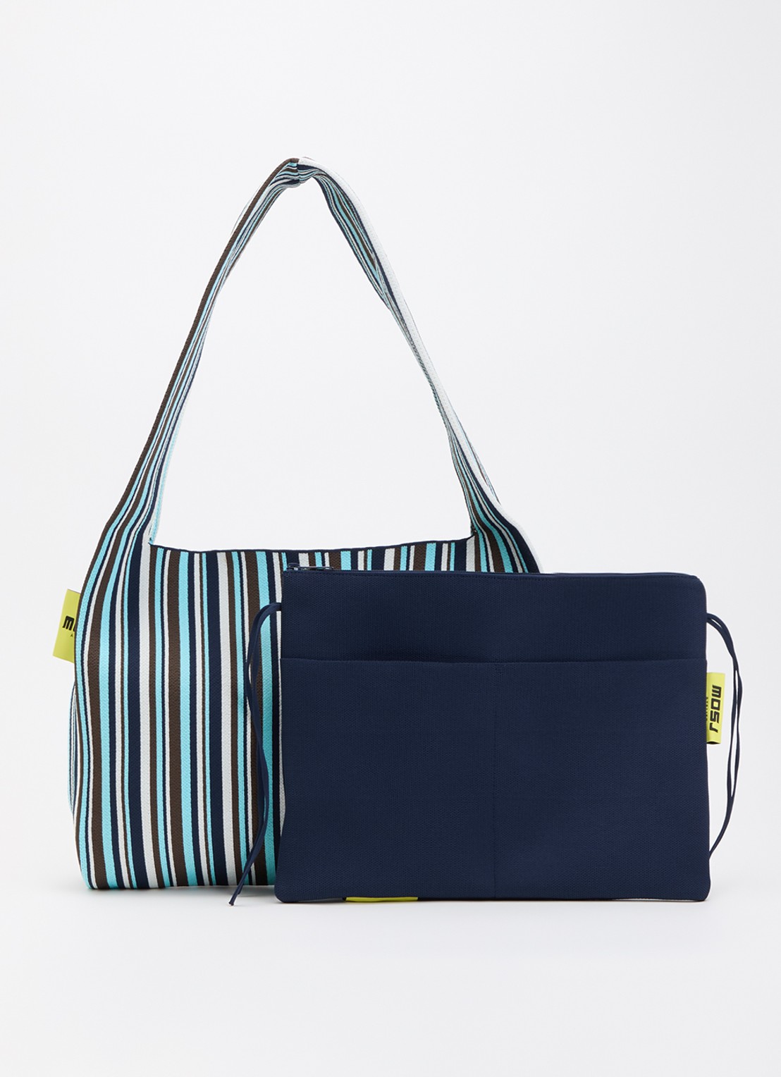 MOSJ Atelier The Bobby Boxer crossbodytas met streepprint en uitneembaar etui - voorkant 5 lichtblauw