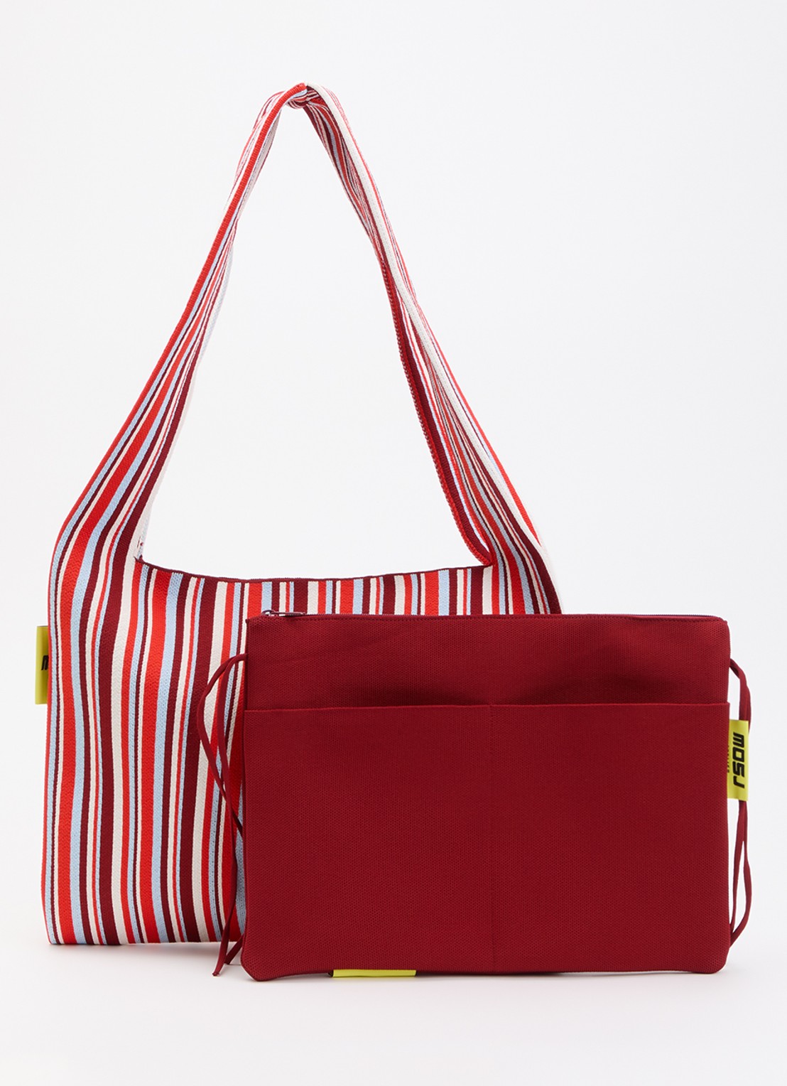 MOSJ Atelier The Ruby Boxer crossbodytas met streepprint en uitneembaar etui - voorkant 4 bordeauxrood