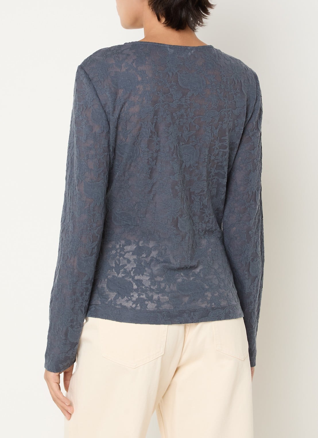 MSCH Copenhagen Brigetta top met bloemenprint - achterkant 4 staalblauw