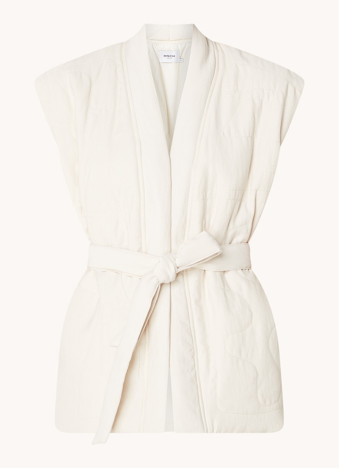 MSCH Copenhagen Edelmira gilet met strikceintuur - voorkant 2 creme