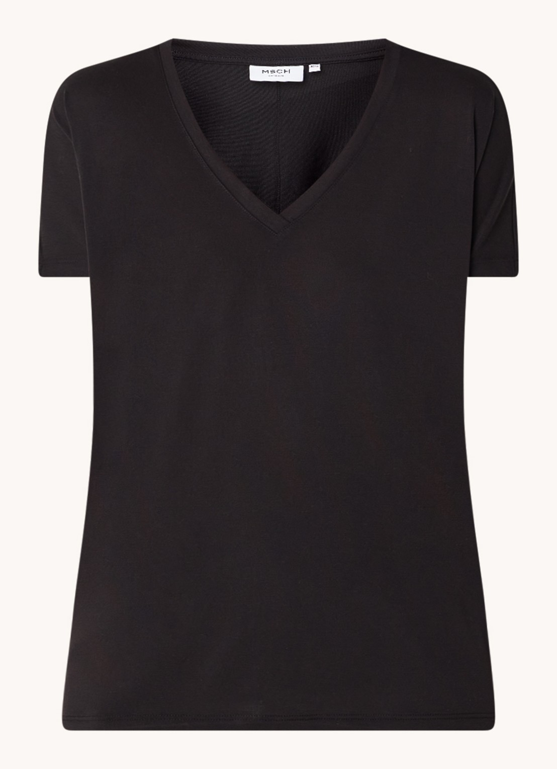 MSCH Copenhagen Fenya T-shirt met V-hals en stretch - voorkant 3 zwart