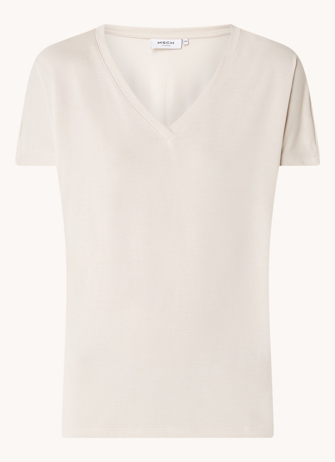 MSCH Copenhagen Fenya T-shirt met V-hals en stretch - voorkant beige