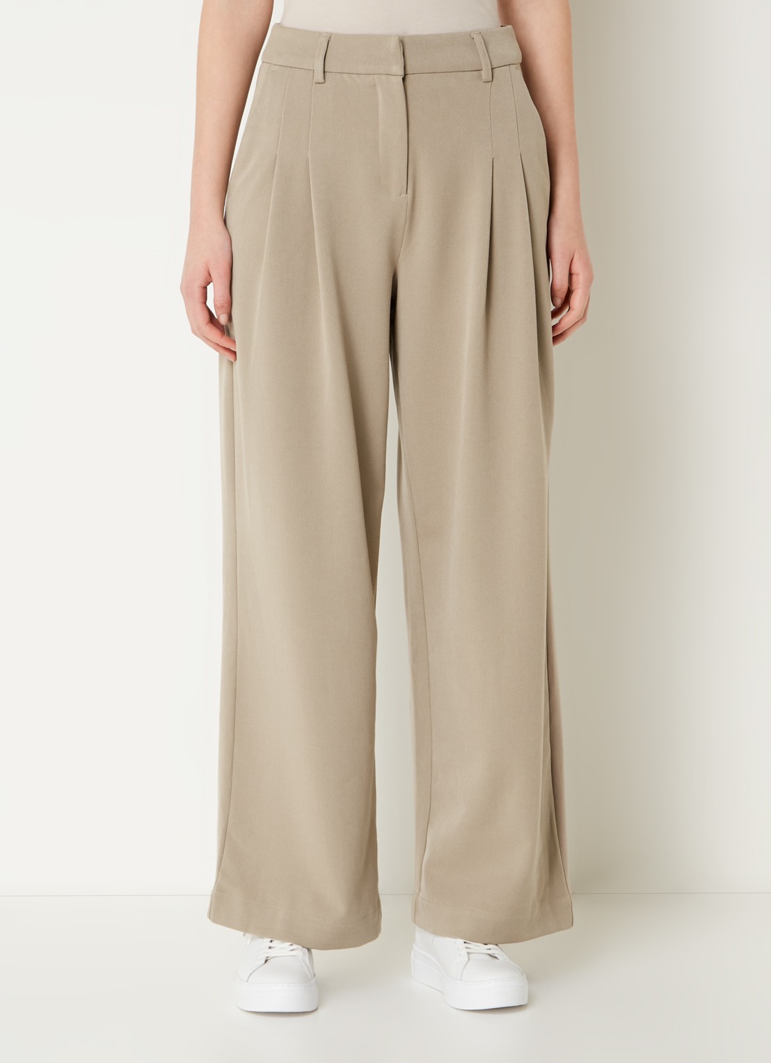 MSCH Copenhagen Henrika high waist wide fit pantalon met plooidetail - detail 4 bruin