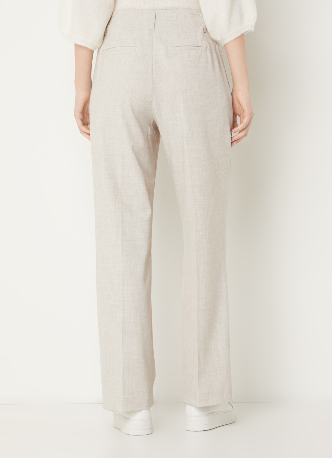 MSCH Copenhagen High waist straight fit pantalon met gemêleerd dessin - achterkant 2 beige