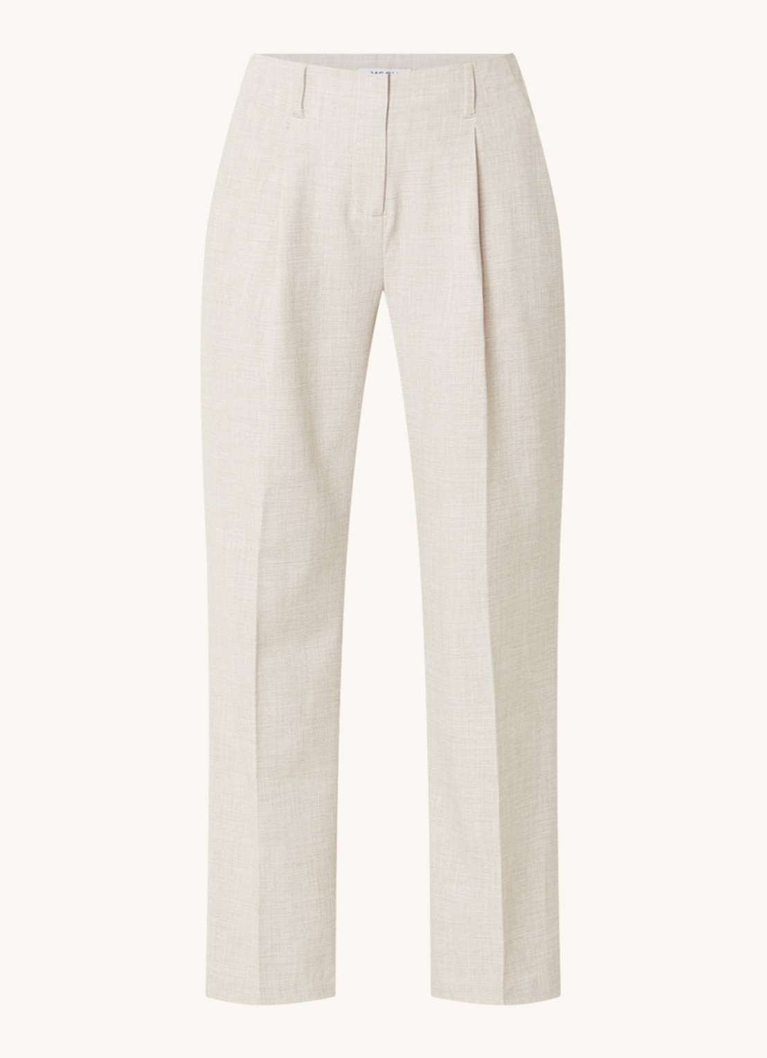 MSCH Copenhagen High waist straight fit pantalon met gemêleerd dessin - voorkant 3 beige