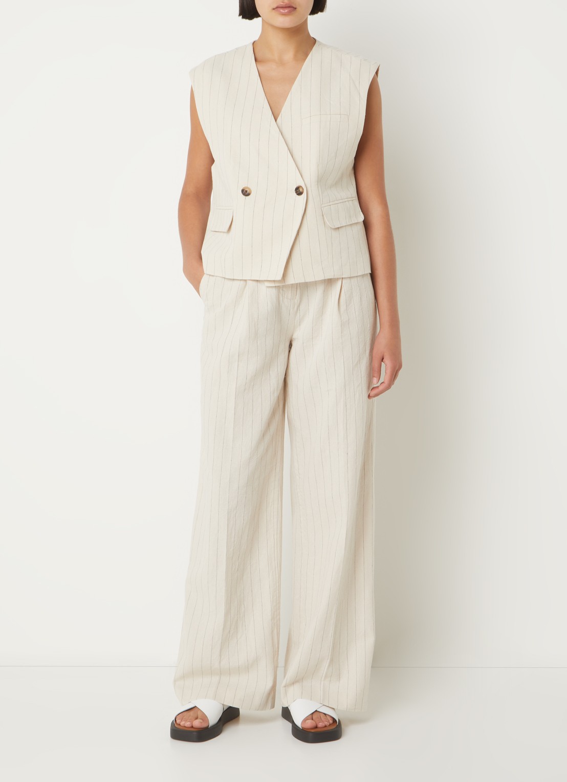 MSCH Copenhagen Jonalyn gilet in linnenblend met klepzakken - voorkant 4 multicolor