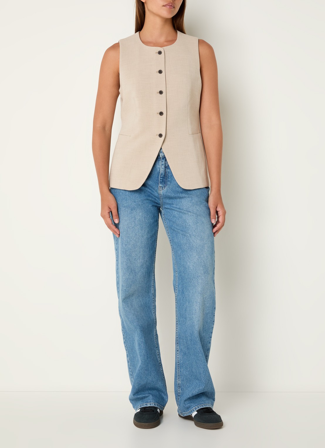 MSCH Copenhagen Mirabelle gilet met ceintuur - voorkant 2 beige
