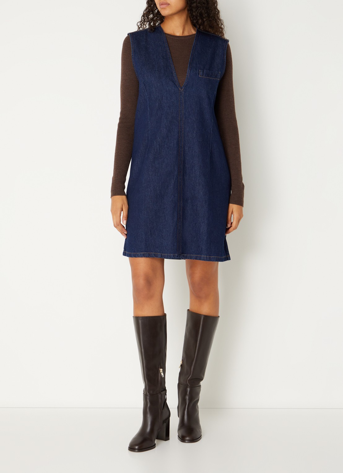 MSCH Copenhagen MSCHAdna Alena mini denim jurk met borstzak - voorkant 4 indigo