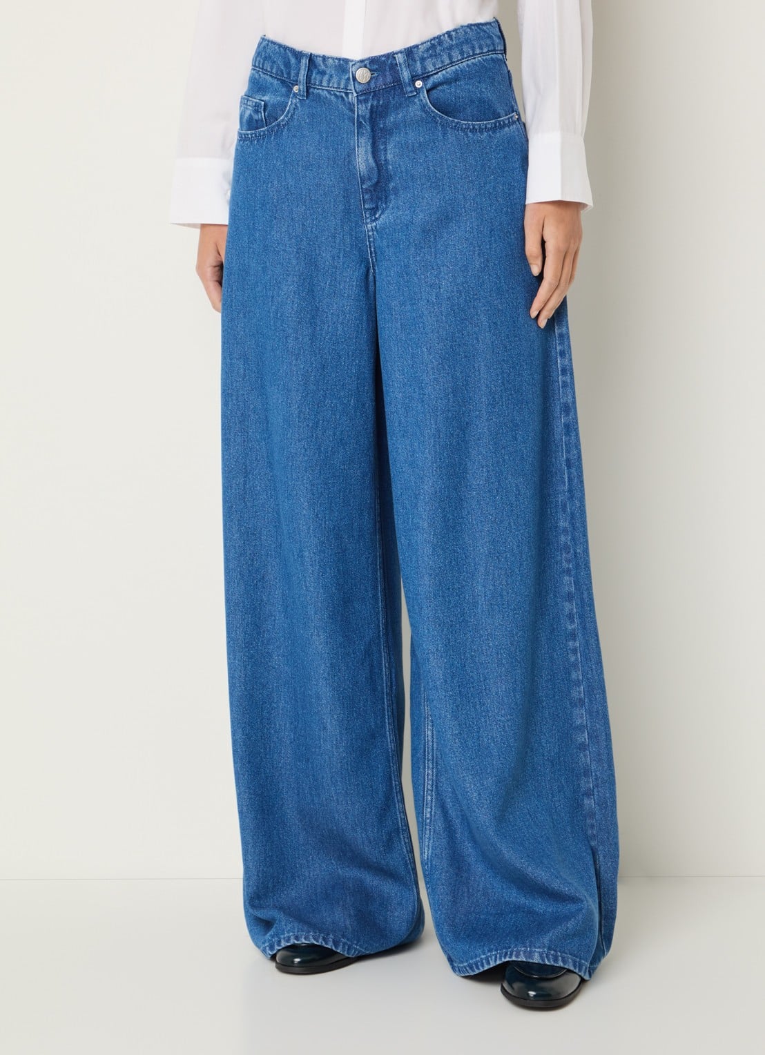 MSCH Copenhagen MSCHAgo Rue high waist wide leg jeans met medium wassing - detail indigo