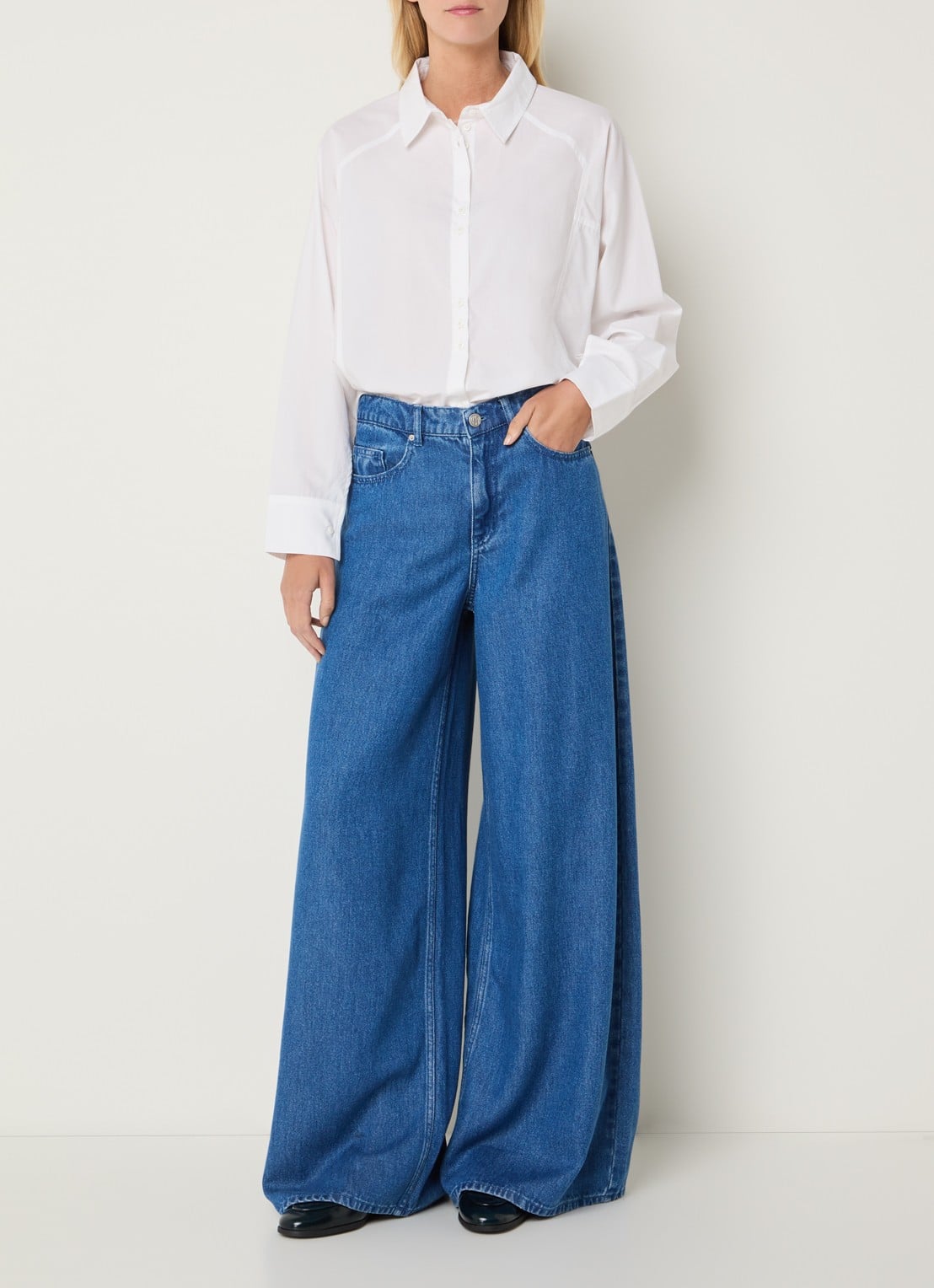 MSCH Copenhagen MSCHAgo Rue high waist wide leg jeans met medium wassing - voorkant 4 indigo
