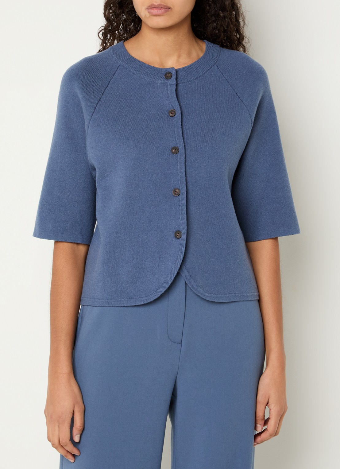 MSCH Copenhagen MSCHAubree fijngebreid vest met ronde hals - detail blauw