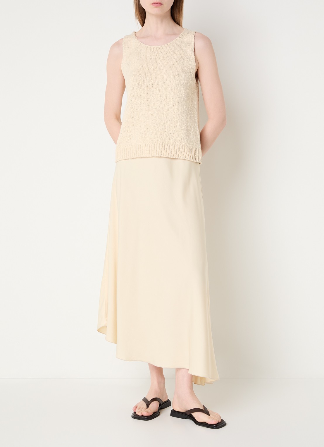 MSCH Copenhagen MSCHBethanie midi rok van satijn met asymmetrische zoom - voorkant 4 beige