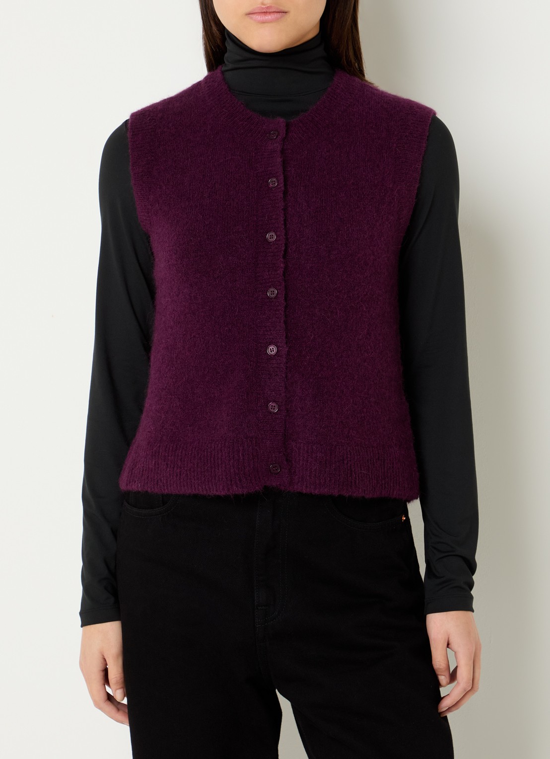 MSCH Copenhagen MSCHBondie Hope fijngebreid gilet in alpaca wolblend - detail paars