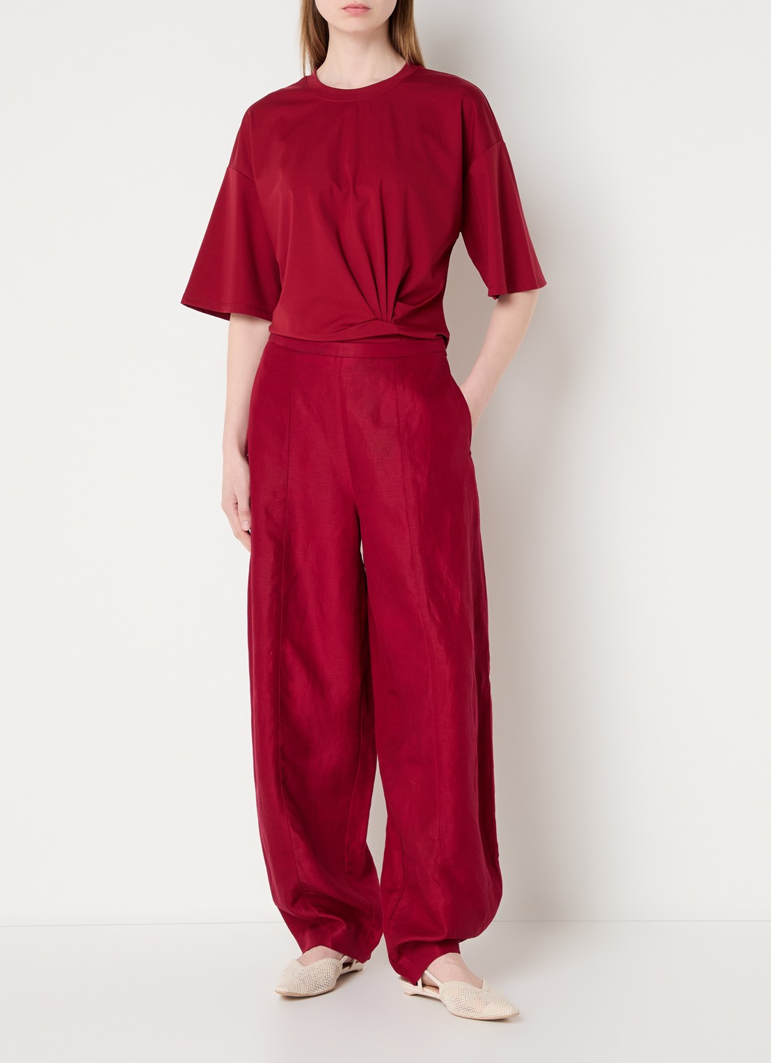 MSCH Copenhagen MSCHBreanne T-shirt met plooidetail - voorkant 3 donkerrood