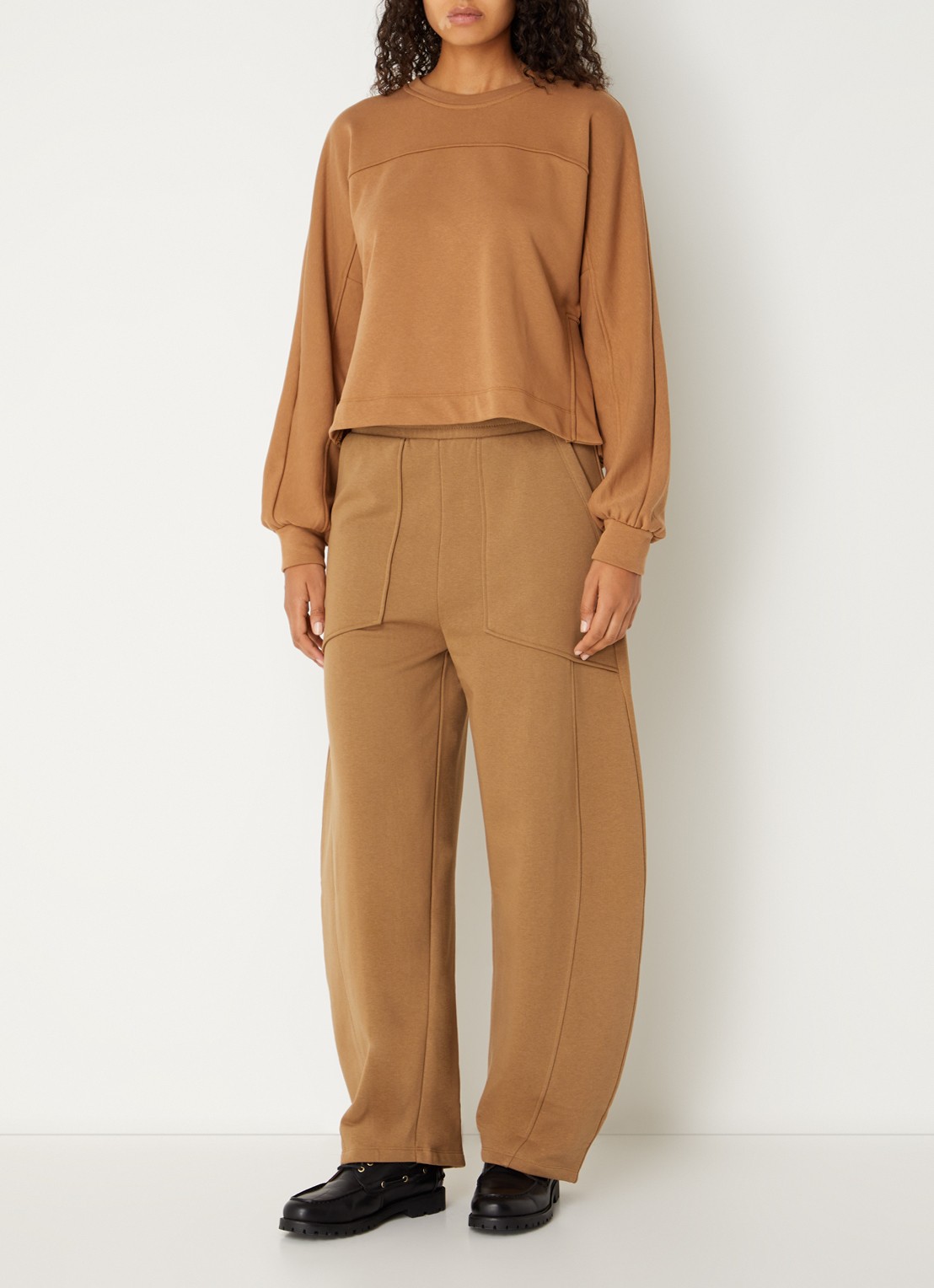 MSCH Copenhagen Mschbriena high waist tapered fit joggingbroek - voorkant 2 cognac