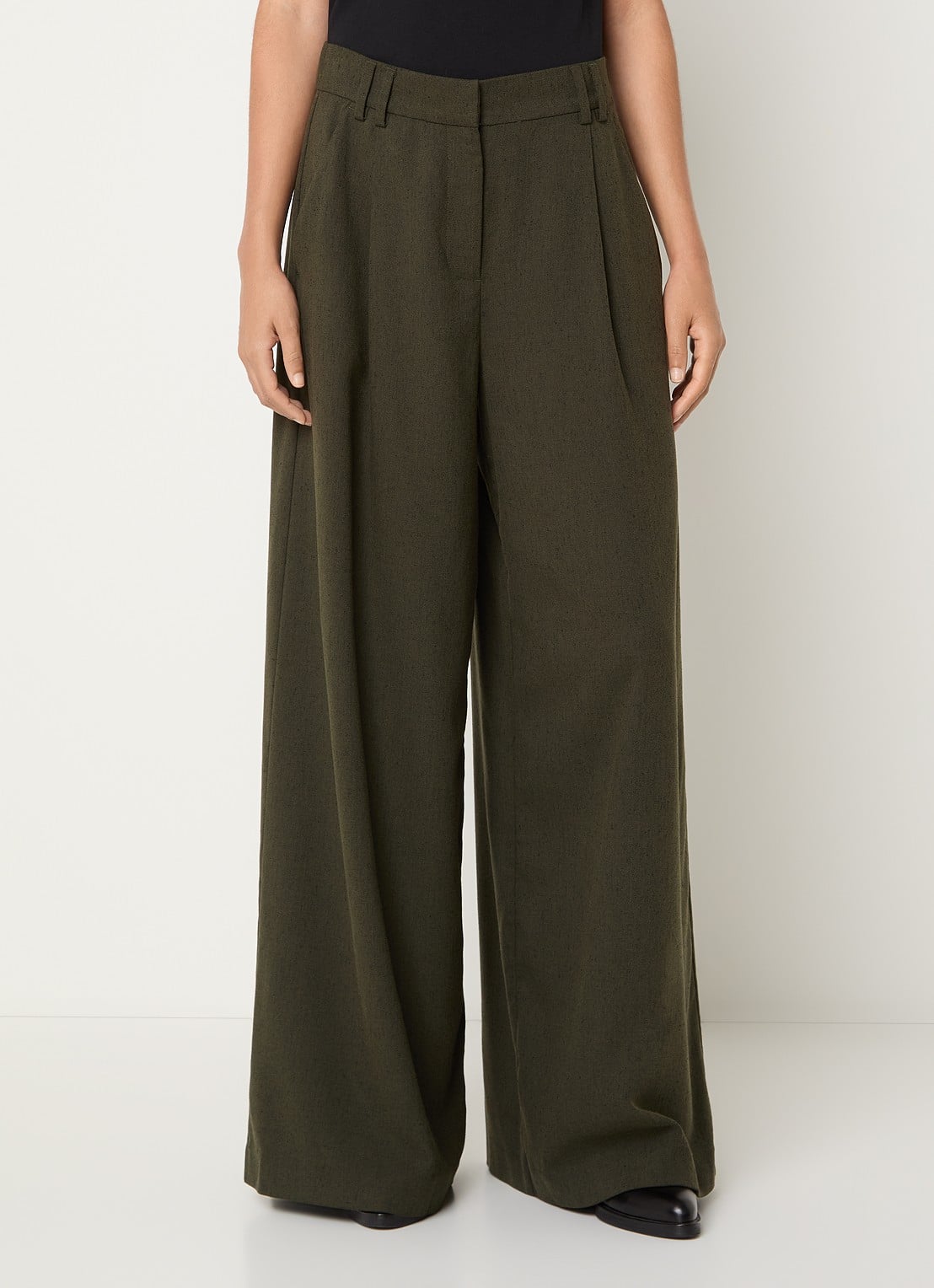 MSCH Copenhagen MSCHCabrie high waist wide fit pantalon met steekzakken - detail groen