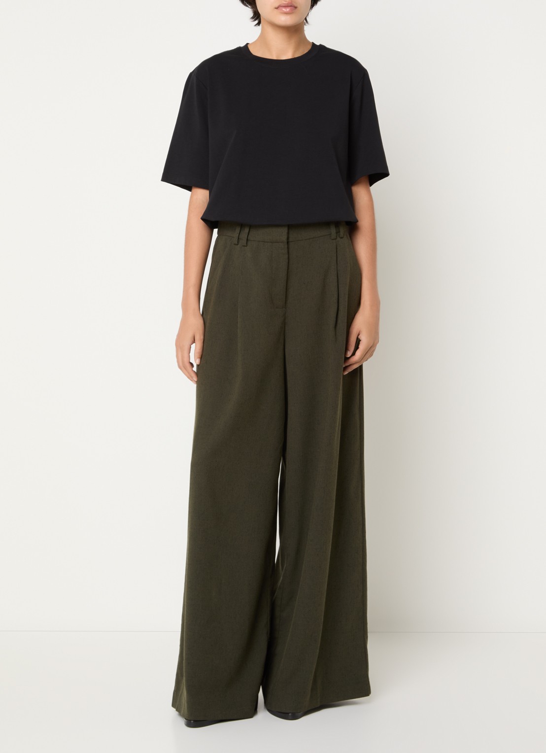 MSCH Copenhagen MSCHCabrie high waist wide fit pantalon met steekzakken - voorkant 3 groen