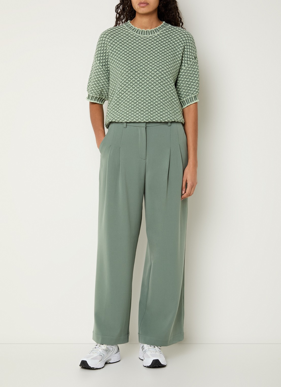 MSCH Copenhagen MSCHCatina grofgebreide pullover met borduring - voorkant 2 groen