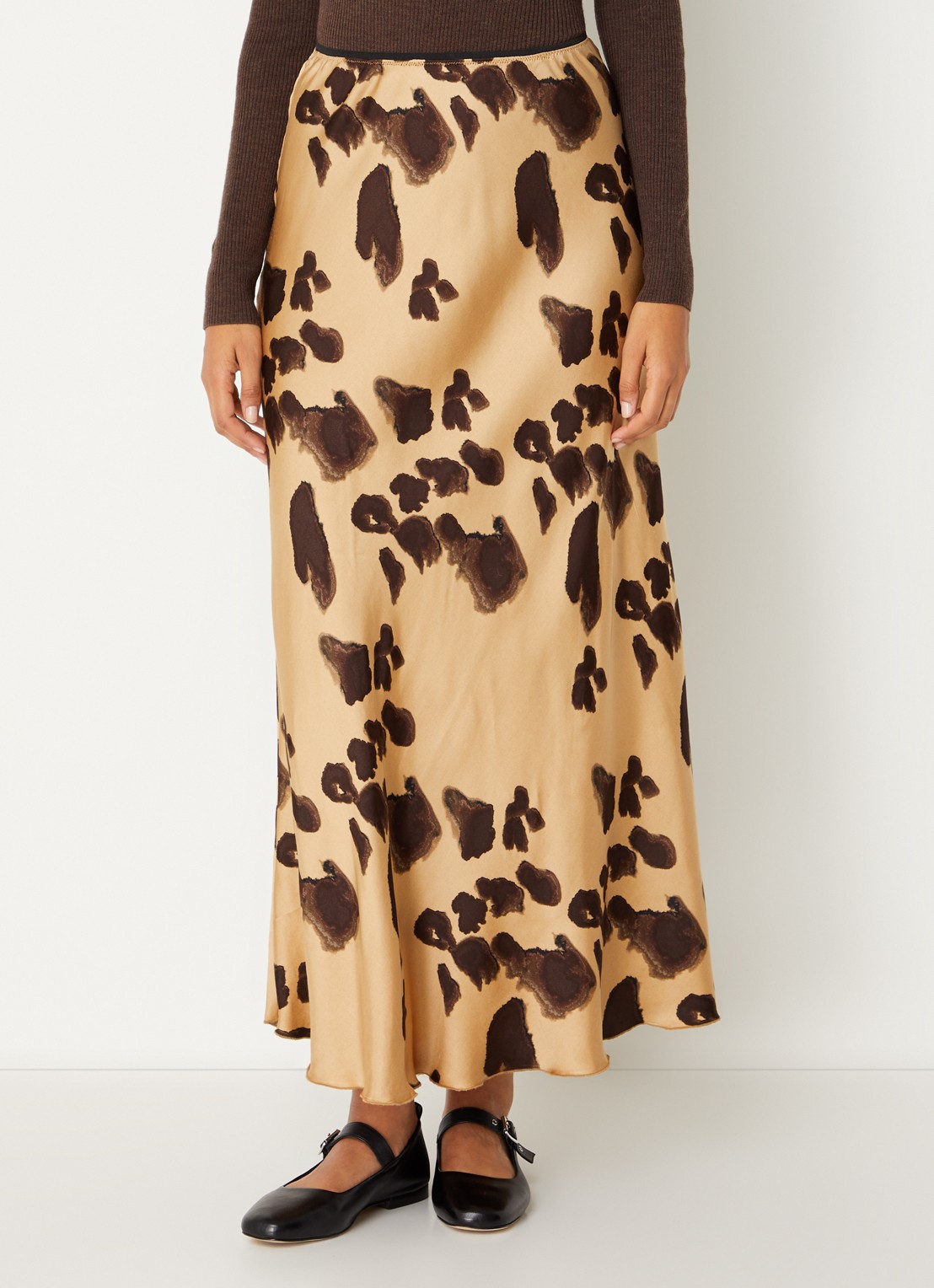 MSCH Copenhagen MSCHClarette Irida maxi rok van zijde met panterprint - detail 2 camel