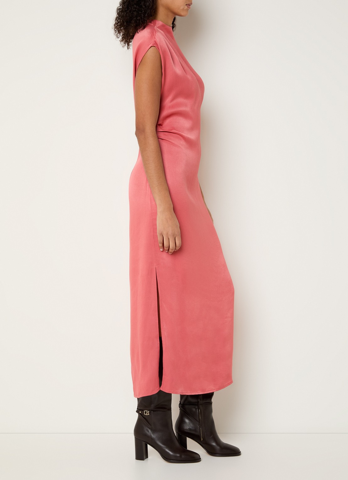 MSCH Copenhagen MSCHClark midi jurk met split - voorkant 4 abrikoos