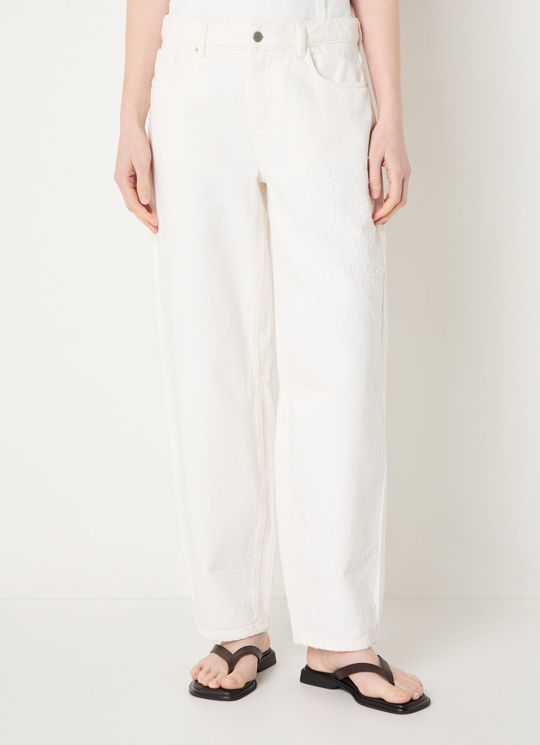 MSCH Copenhagen MSCHDexter high waist balloon fit jeans met destroyed afwerking - detail 2 gebroken wit