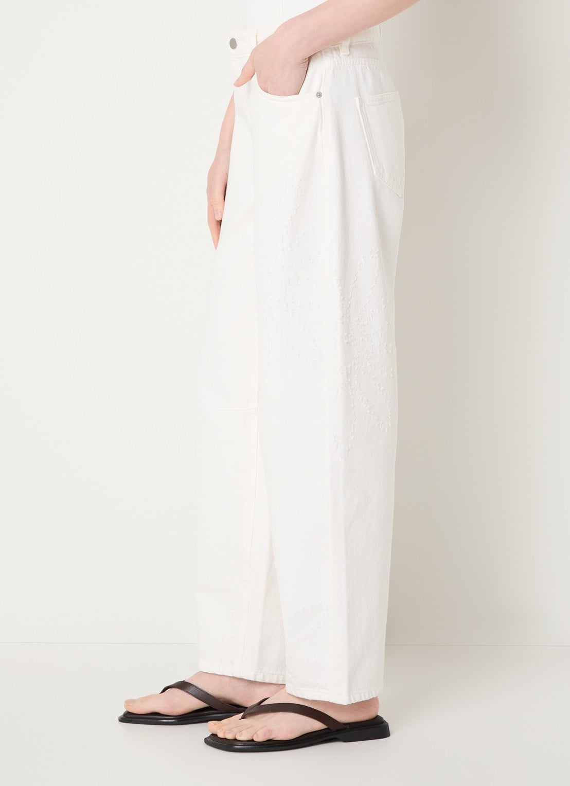 MSCH Copenhagen MSCHDexter high waist balloon fit jeans met destroyed afwerking - detail 3 gebroken wit