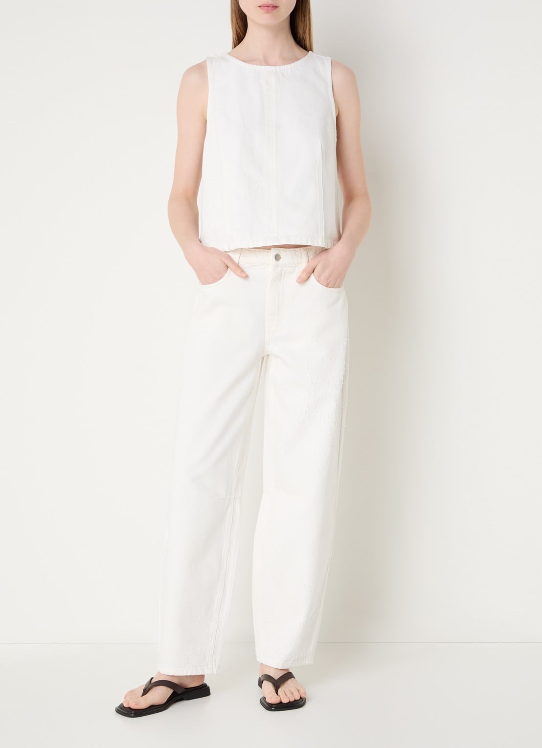 MSCH Copenhagen MSCHDexter high waist balloon fit jeans met destroyed afwerking - voorkant 5 gebroken wit