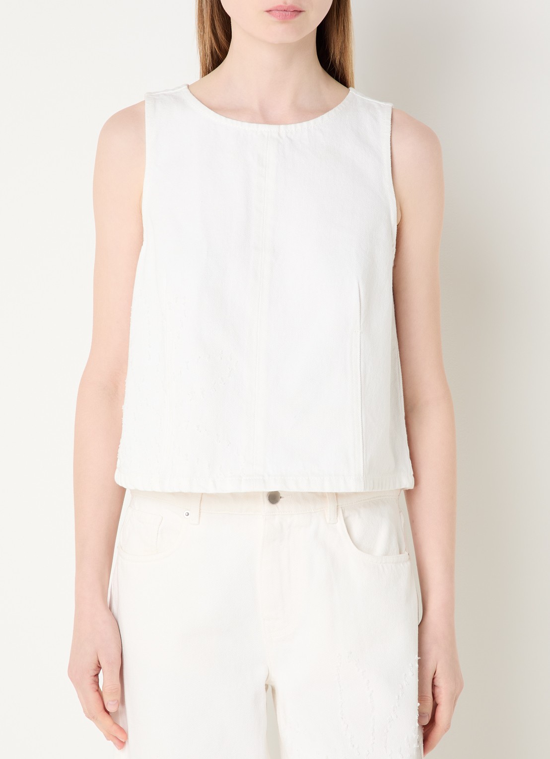 MSCH Copenhagen MSCHDexter top van denim  - detail gebroken wit