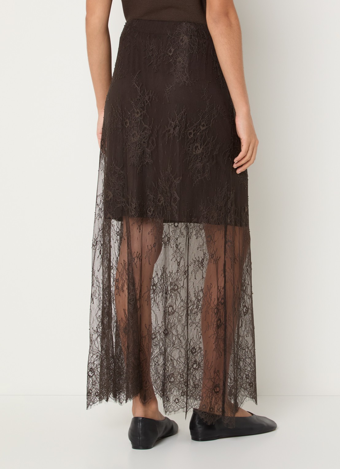 MSCH Copenhagen MSCHDusty semi-transparante maxi rok van kant - achterkant bruin