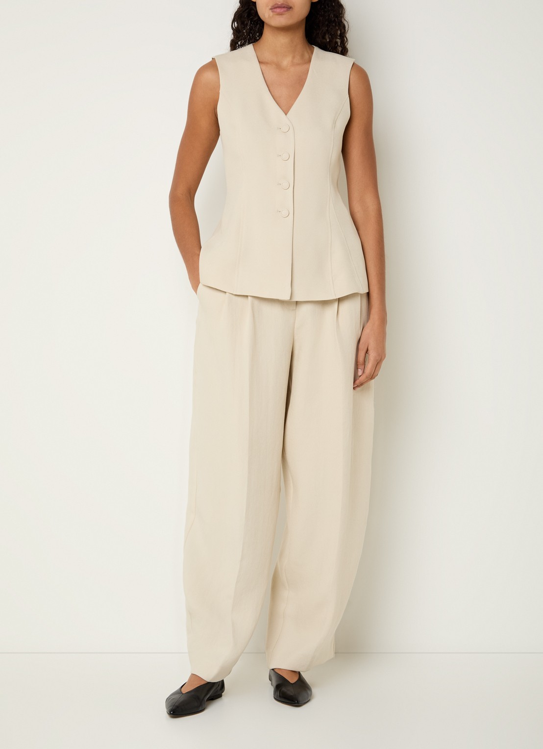 MSCH Copenhagen MSCHEsteriane high waist tapered fit pantalon met steekzakken - voorkant 3 beige
