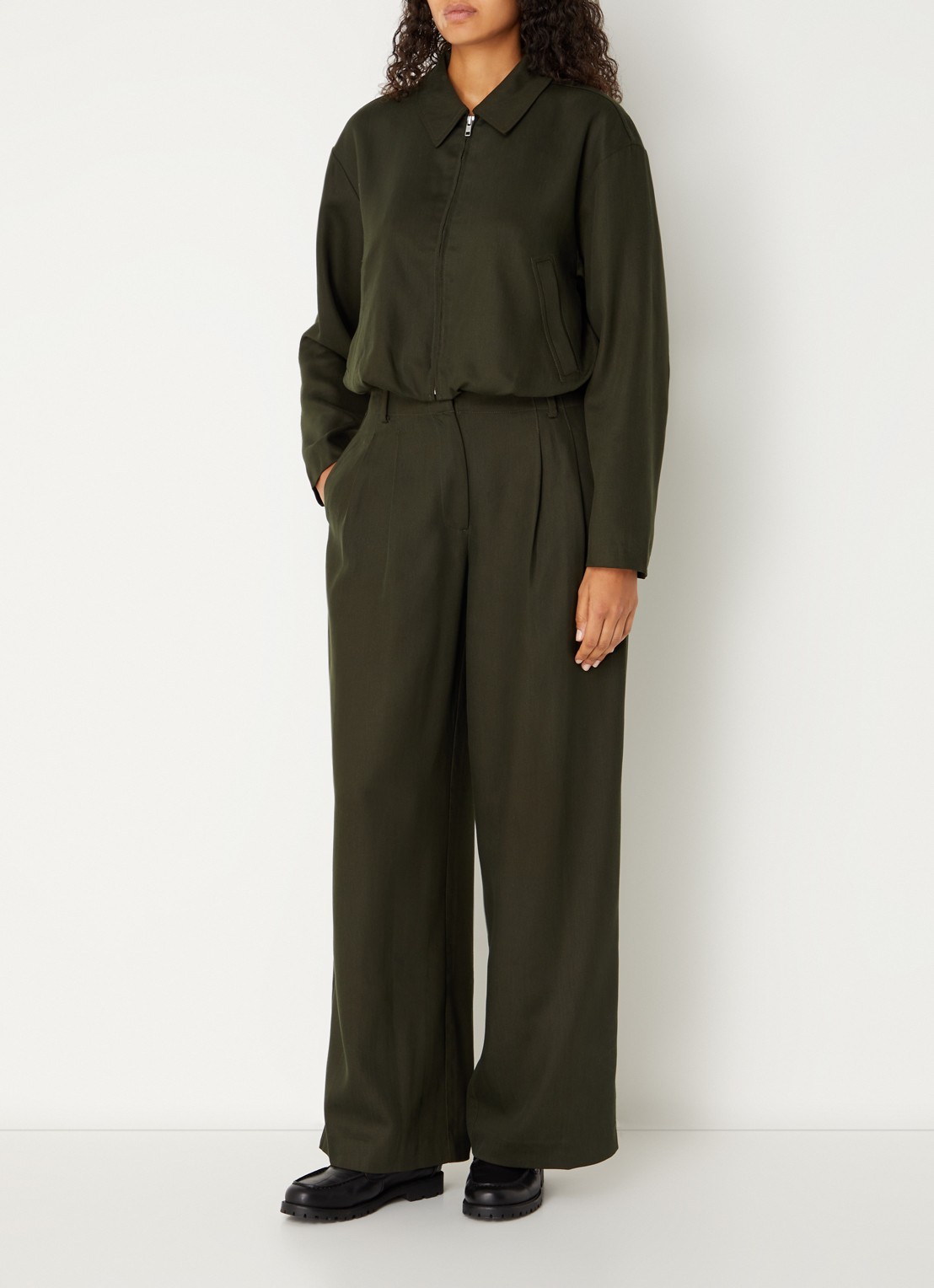 MSCH Copenhagen Mschesterika high waist wide fit pantalon  - voorkant 2 legergroen