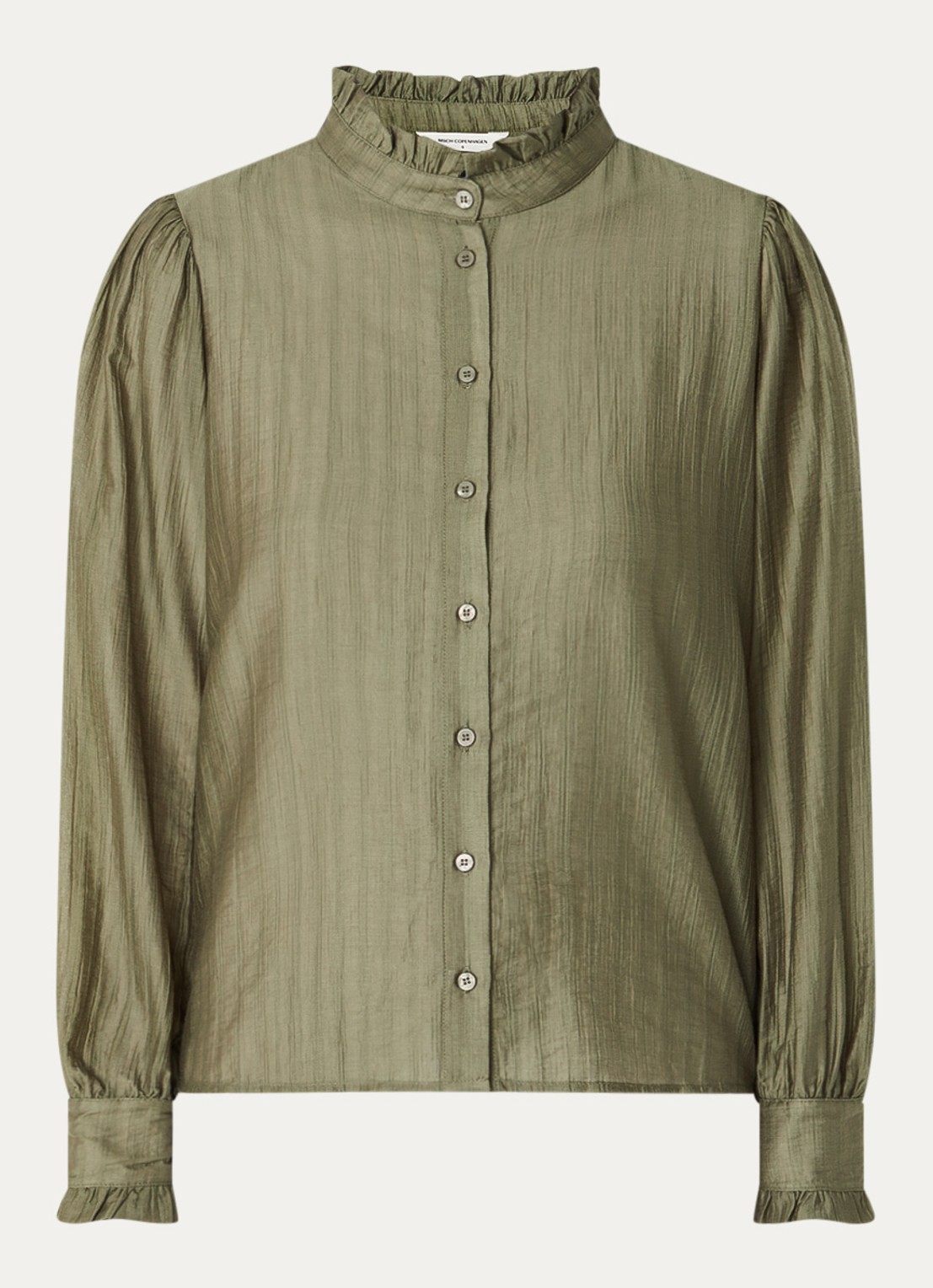 MSCH Copenhagen MSCHFemine blouse met ruches en pofmouw - voorkant 3 olijfgroen