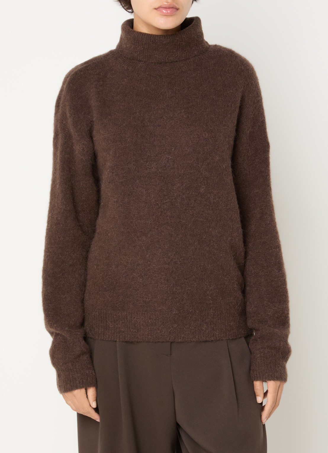 MSCH Copenhagen MSCHFestina fijngebreide trui in alpaca wolblend met col - detail donkerbruin