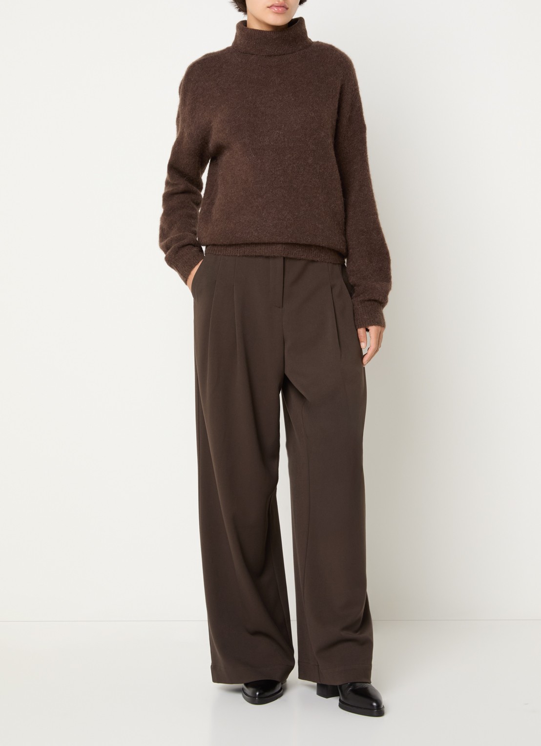 MSCH Copenhagen MSCHFestina fijngebreide trui in alpaca wolblend met col - voorkant 3 donkerbruin