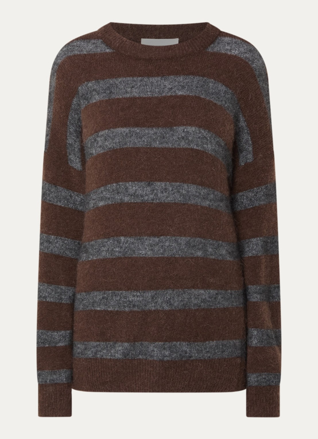 MSCH Copenhagen MSCHFestina fijngebreide trui in alpaca wolblend met streepprint - voorkant bruin