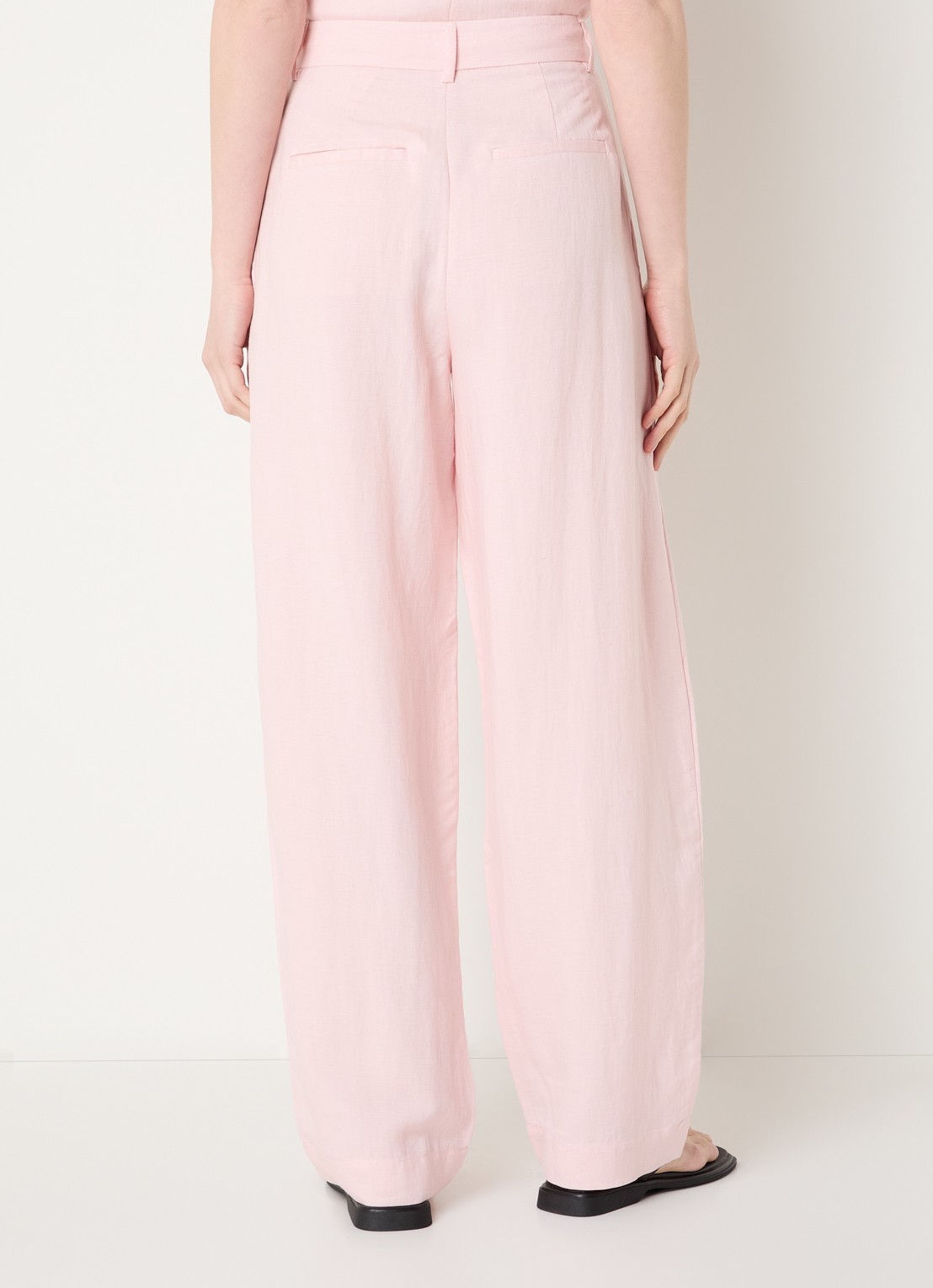MSCH Copenhagen MSCHFranciska high waist wide fit pantalon in linnenblend - achterkant 3 lichtroze