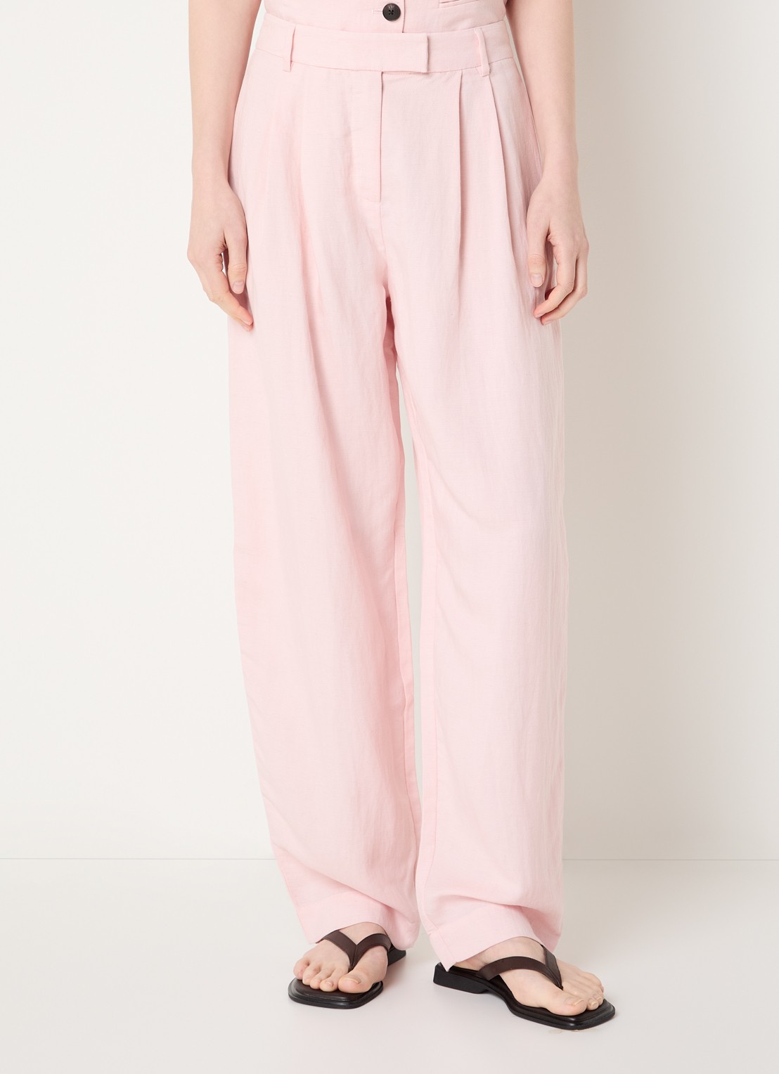 MSCH Copenhagen MSCHFranciska high waist wide fit pantalon in linnenblend - detail 4 lichtroze