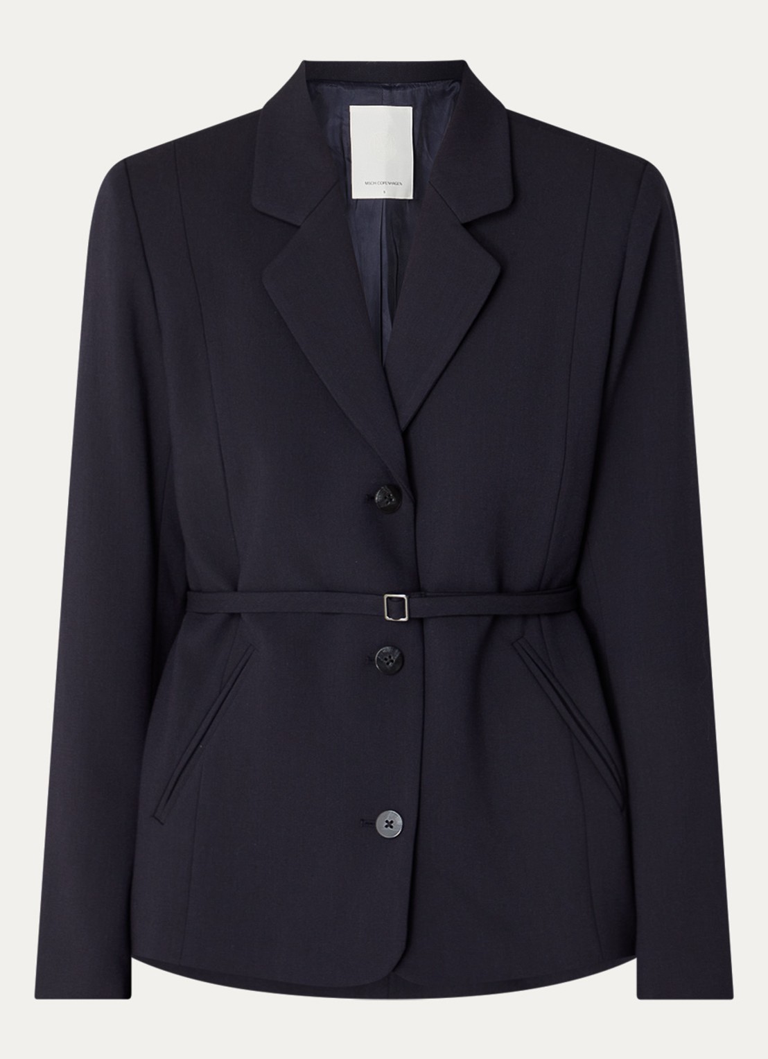MSCH Copenhagen Mschfreylia blazer met paspelzakken en ceintuur - voorkant 3 blauw