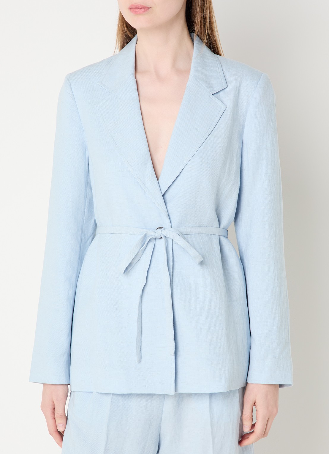 MSCH Copenhagen MSCHGraciela blazer in linnenblend met strikceintuur - detail 3 lichtblauw