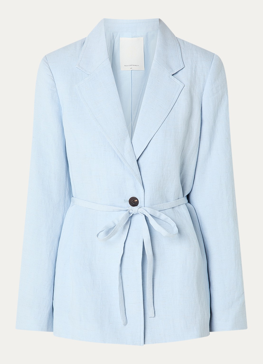 MSCH Copenhagen MSCHGraciela blazer in linnenblend met strikceintuur - voorkant lichtblauw