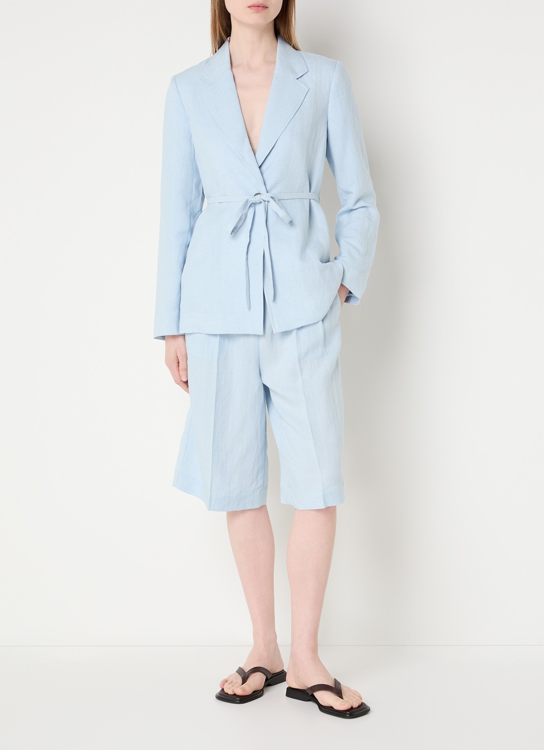 MSCH Copenhagen MSCHGraciela blazer in linnenblend met strikceintuur - voorkant 2 lichtblauw