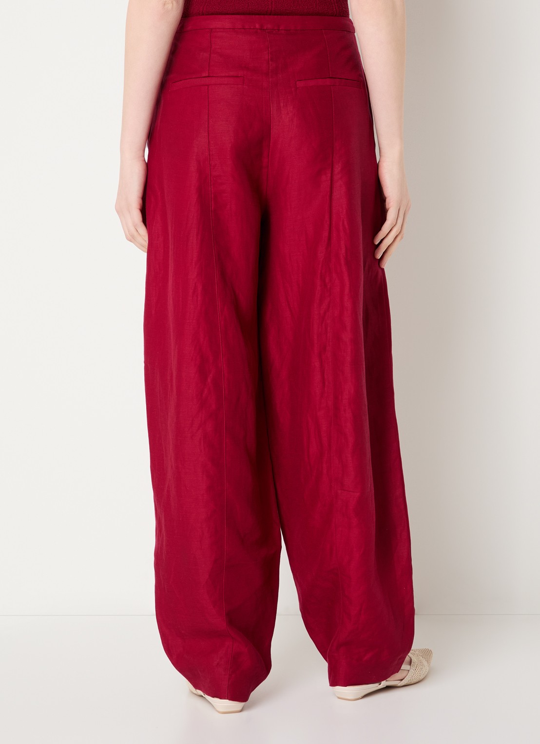 MSCH Copenhagen MSCHGraciela high waist balloon fit broek in linnenblend - achterkant donkerrood