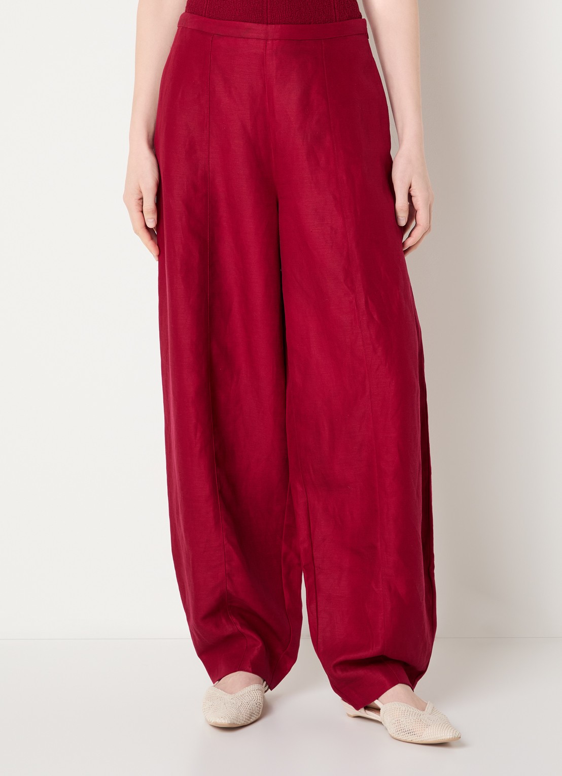 MSCH Copenhagen MSCHGraciela high waist balloon fit broek in linnenblend - detail 4 donkerrood