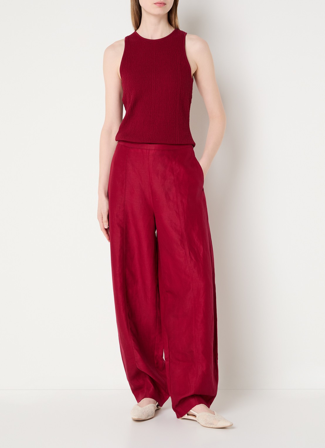 MSCH Copenhagen MSCHGraciela high waist balloon fit broek in linnenblend - voorkant 3 donkerrood